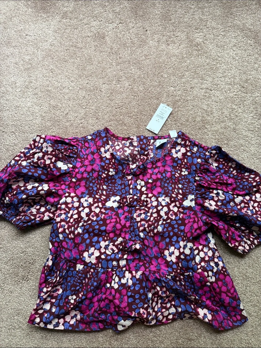 Girls Purple Pink Patterned Button-Front Blouse